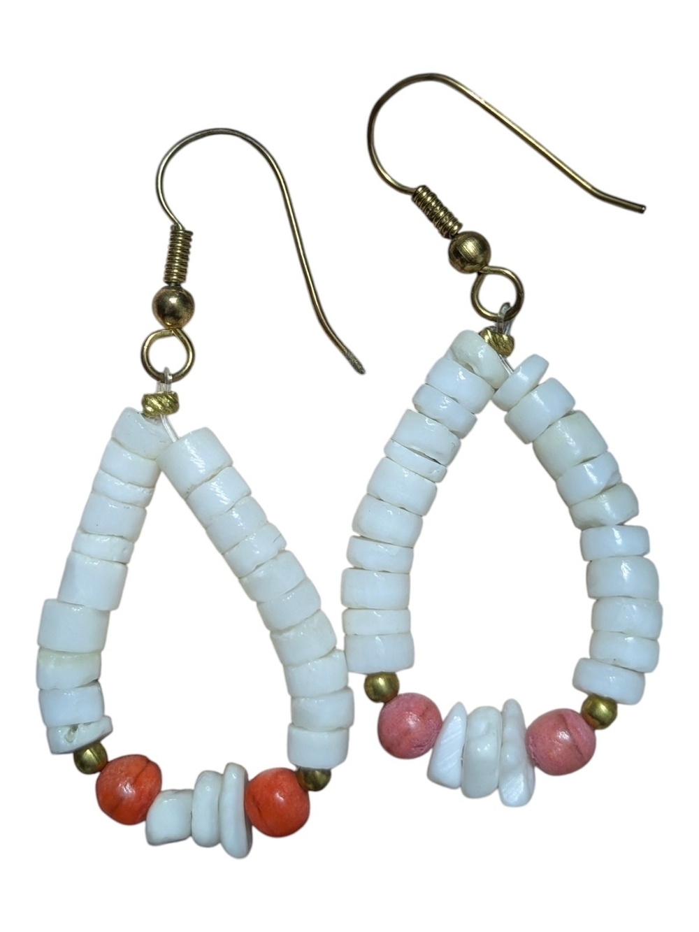 Handmade White and Pink Bead Teardrop Earrings - Picture 2 of 2